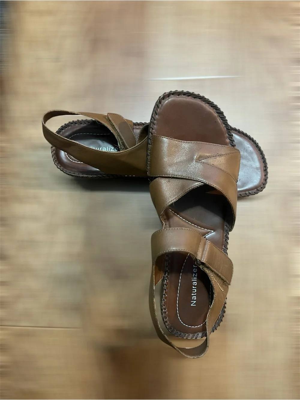 Naturalizer Brown Leather Wedge Sandals Women's Size 8.5 Comfort Stitching